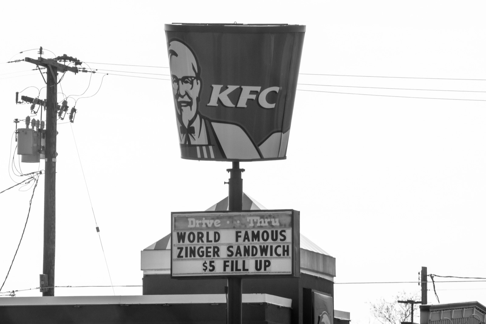 Vintage roadside KFC bucket sign in Bishop, California